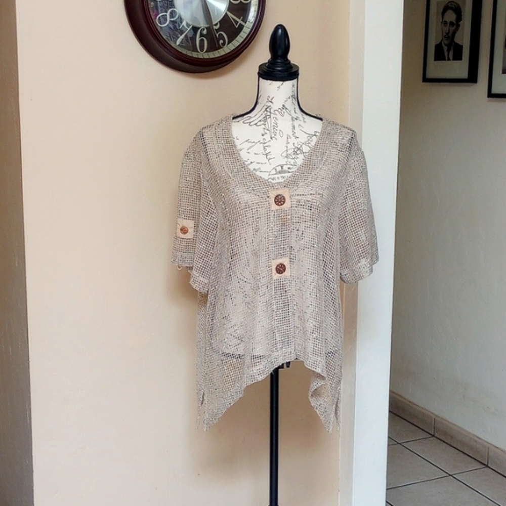 Keren Hart Open Knit Cardigan Tan color